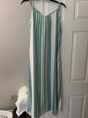 SHEIN Mint Green and White Striped Maxi Slip Dress